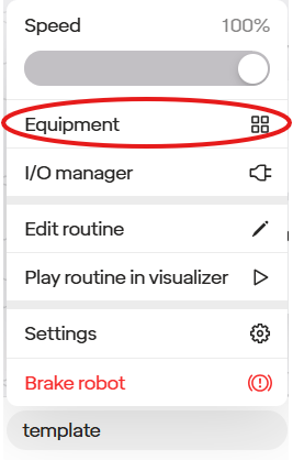 Robot equipment menu