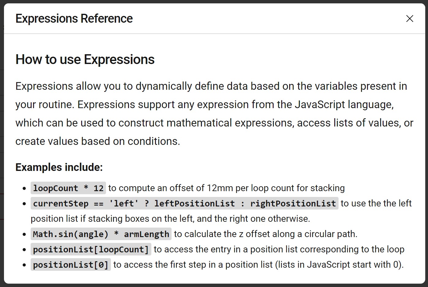 Expressions Reference