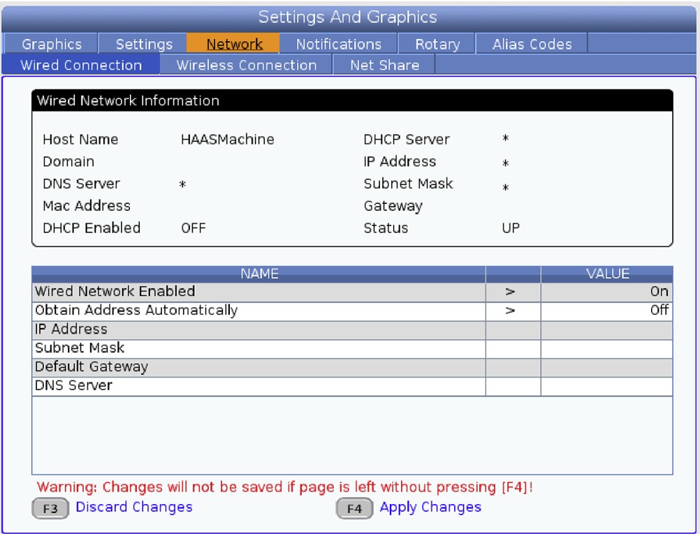 HAAS Network Settings