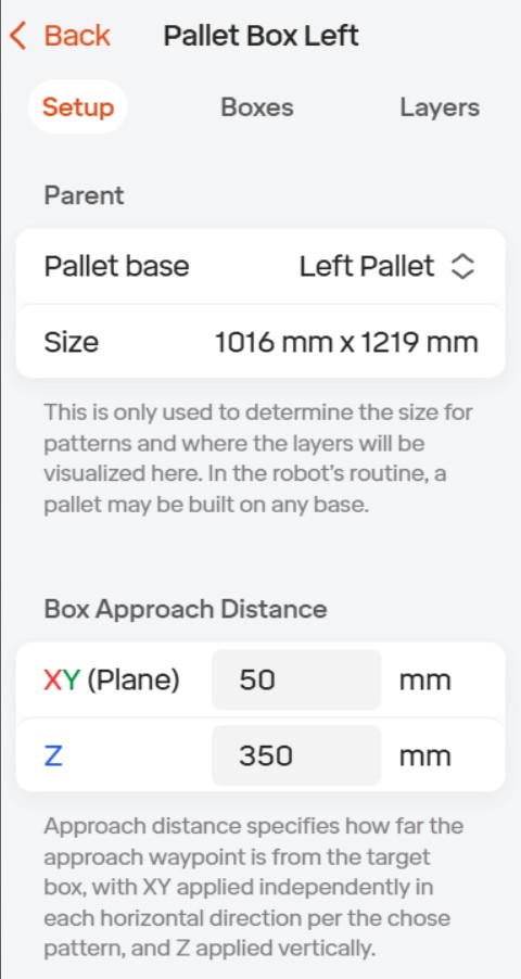 Setup Tab for Pallet Boxes