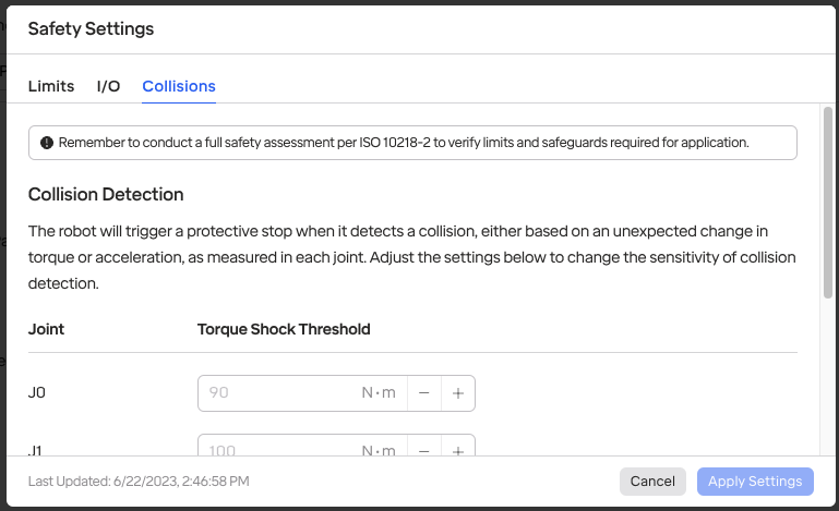 Collision sensitivity settings